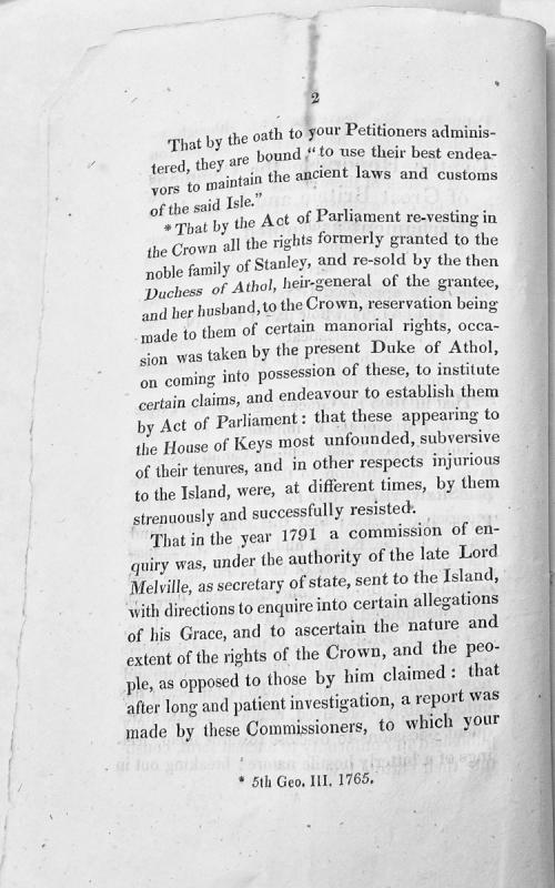 Petition regarding Crown rights, Stanley family grants, and Duke of Athol's claims on Isle of Man