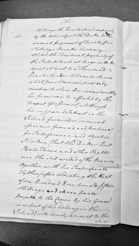 Memorial regarding Duke's assessment and territorial holdings on Isle of Man