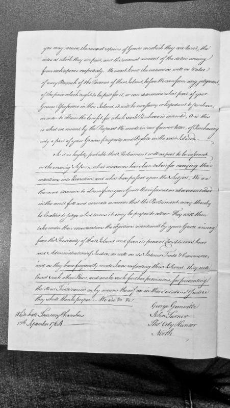 Treasury correspondence regarding revenue details and property acquisition in the Isle of Man