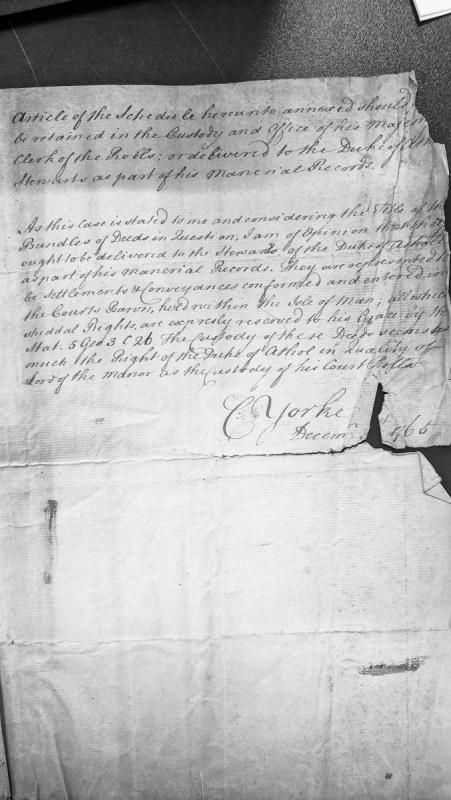 Opinion on custody of manorial deeds and records of the Duke of Athol