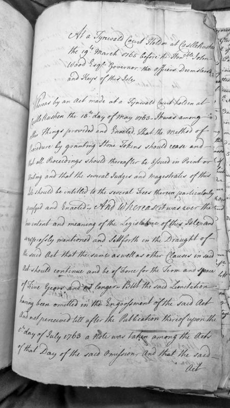 Tynwald Court judgment regarding Act of 1763 on stone tokens and judicial fees